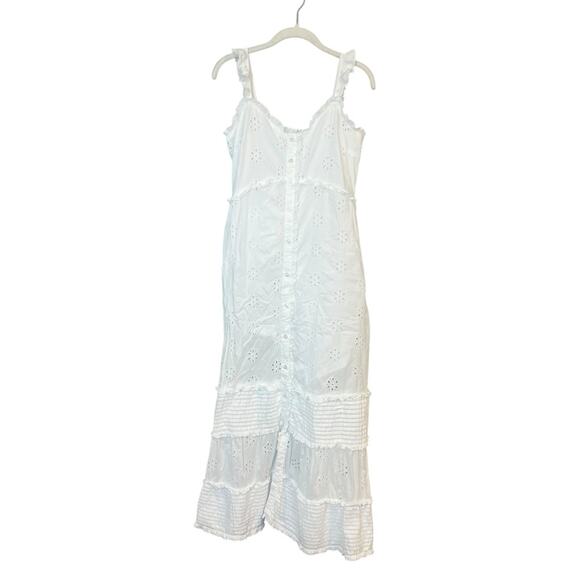 Gap Ruffle Hem Eyelet Maxi Dress White sz S *TALL* Button Front 100% Cotton - Picture 3 of 11